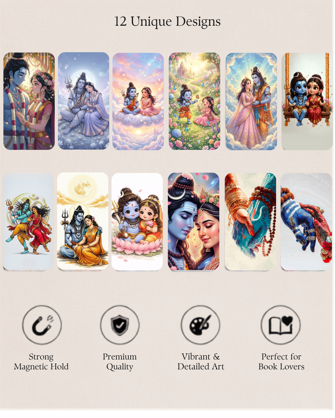 Shiv Parvati Magnetic Bookmark – Pack of 6 (12 Divine Designs)