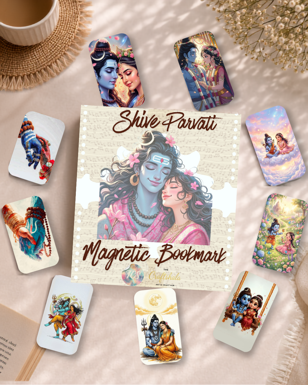 Shiv Parvati Magnetic Bookmark – Pack of 6 (12 Divine Designs)