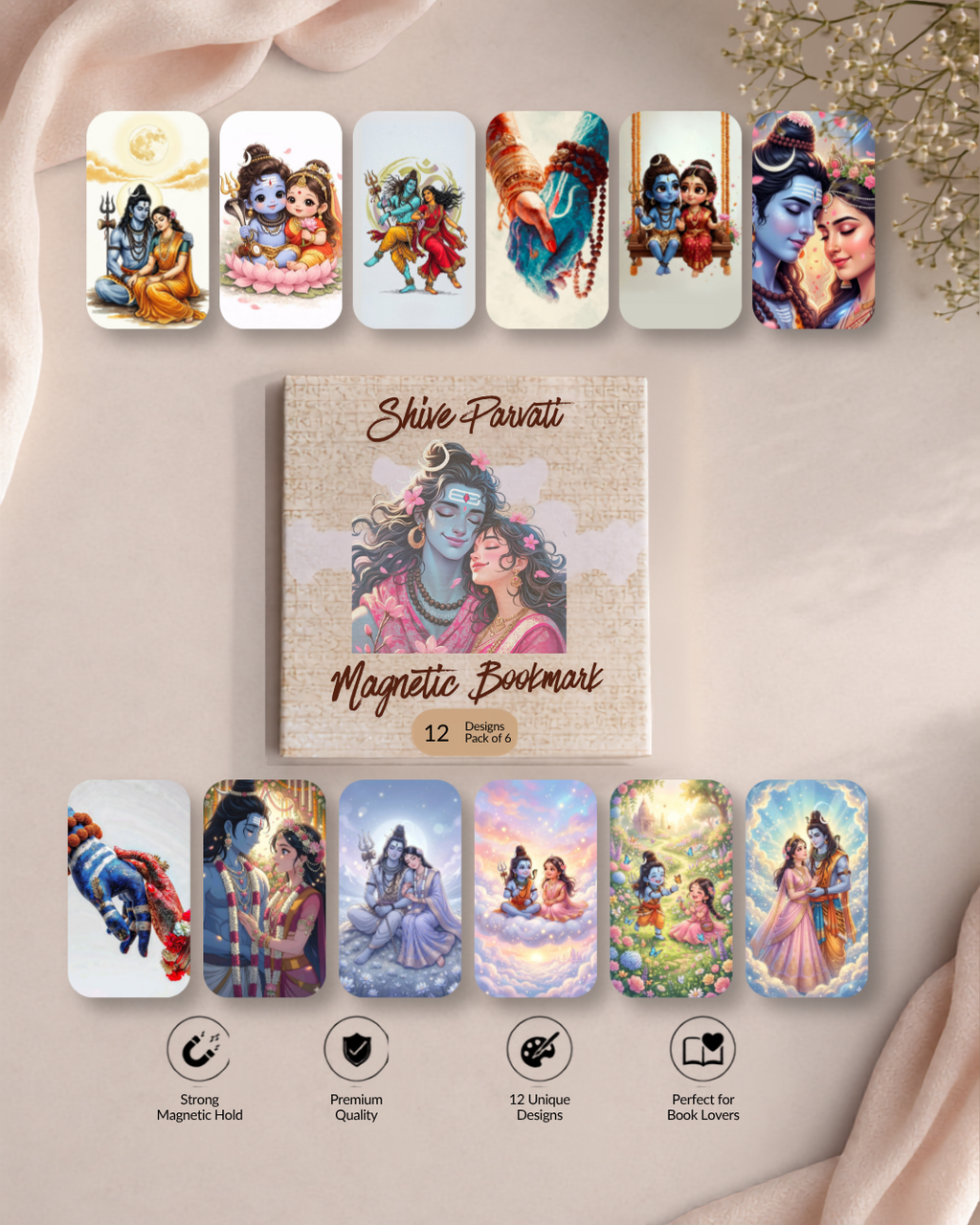 Shiv Parvati Magnetic Bookmark – Pack of 6 (12 Divine Designs)