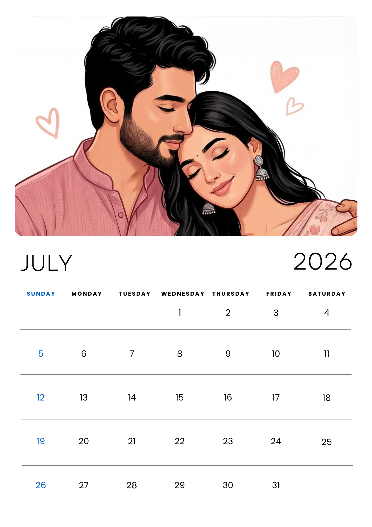 Couple Desk Calendar 2026