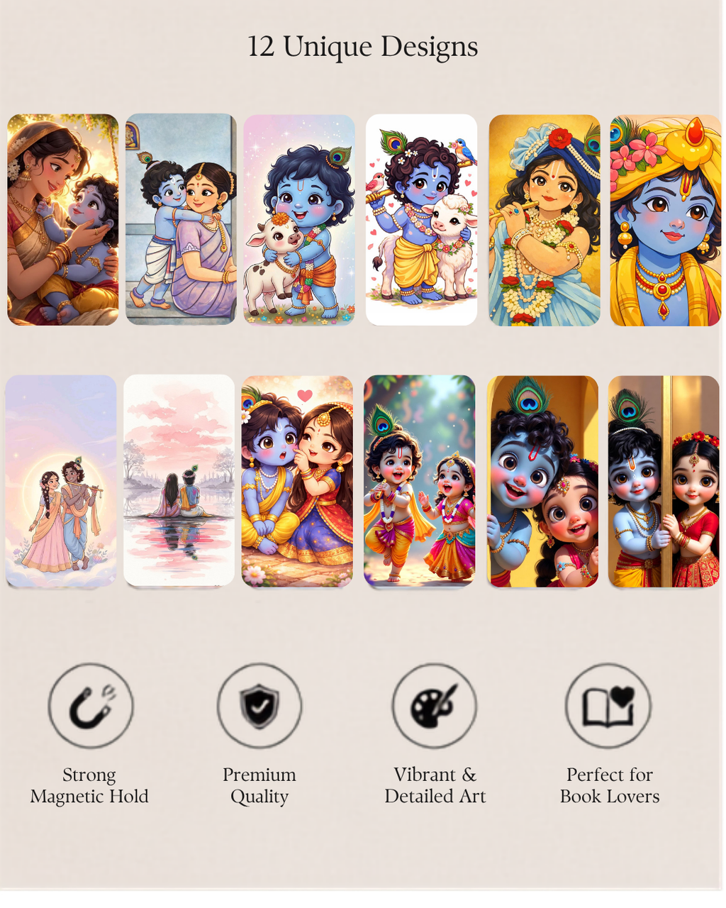 Krishna Radha  Magnetic Bookmark – Pack of 6 (12 Divine Designs)