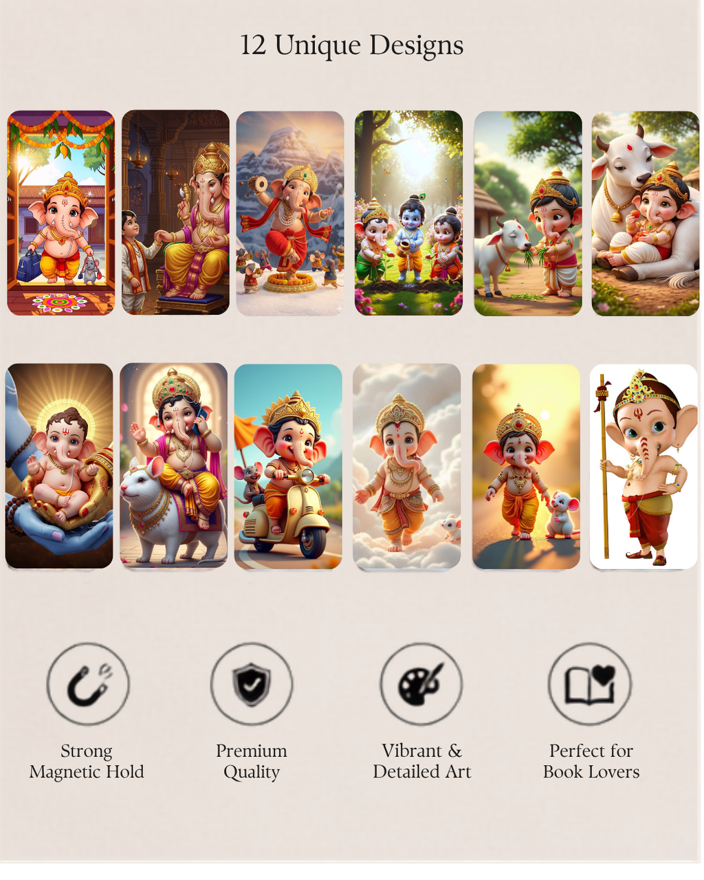 Load Ganesh ji  Magnetic Bookmark – Pack of 6 (12 Divine Designs)