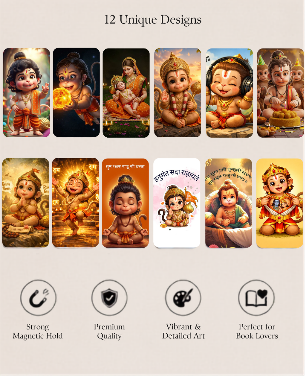 Load Hanuman ji  Magnetic Bookmark – Pack of 6 (12 Divine Designs)