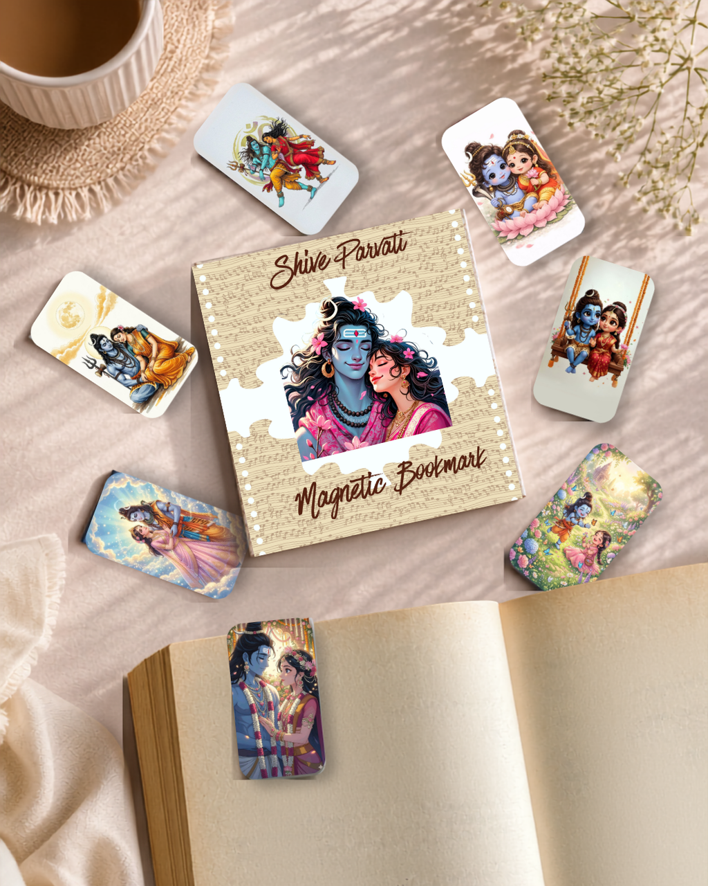 Shiv Parvati Magnetic Bookmark – Pack of 6 (12 Divine Designs)