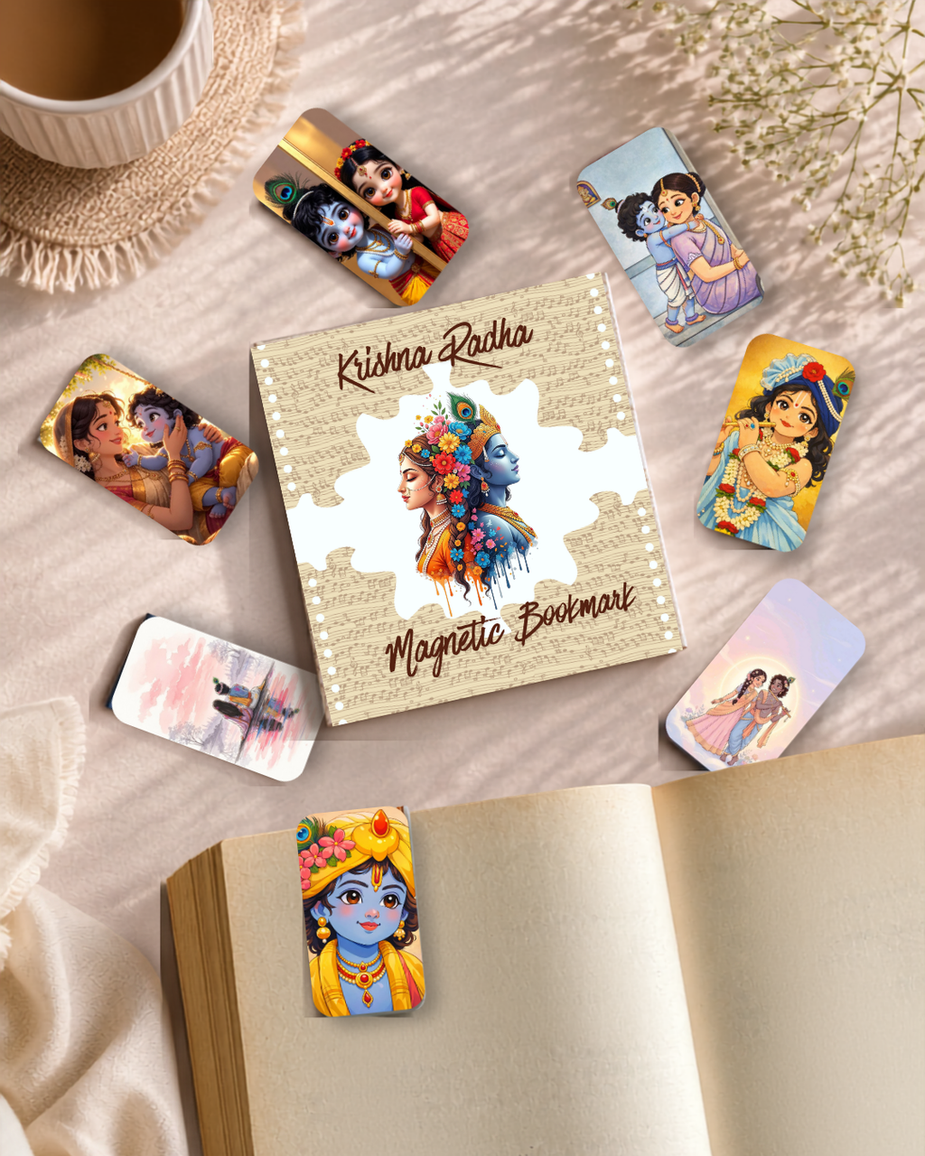 Krishna Radha  Magnetic Bookmark – Pack of 6 (12 Divine Designs)