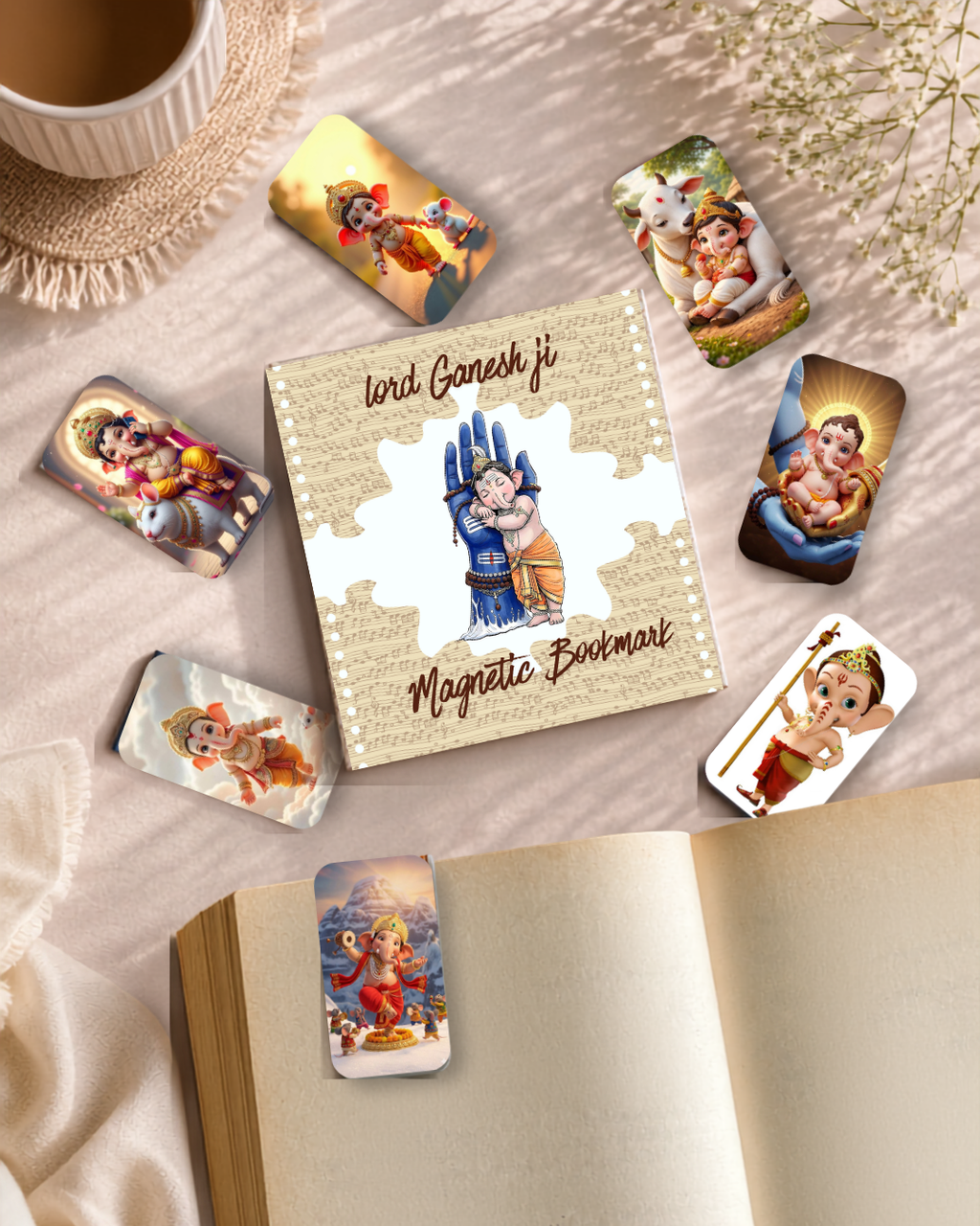 Load Ganesh ji  Magnetic Bookmark – Pack of 6 (12 Divine Designs)