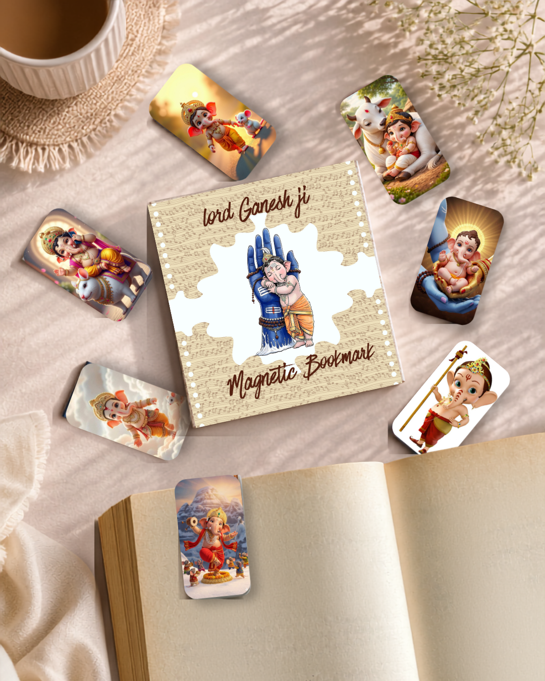 Load Ganesh ji  Magnetic Bookmark – Pack of 6 (12 Divine Designs)